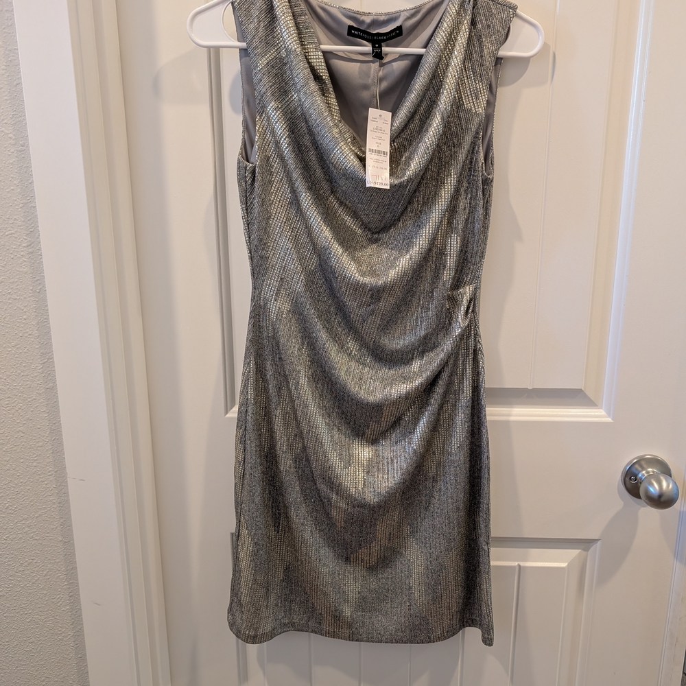 White House Black Market Shimmering Silver Mini Dress - Picture 3 of 6